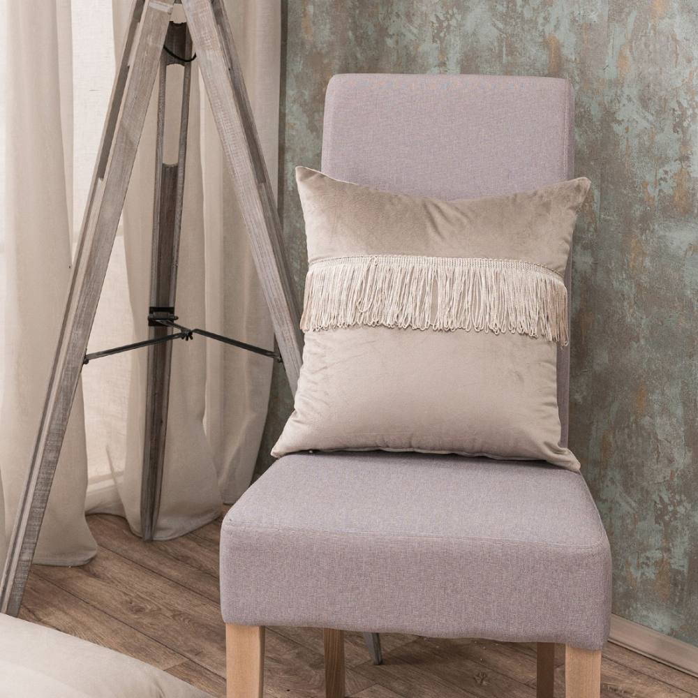 Μαξιλαροθήκη Velvet 07 Με Κρόσι BEIGE