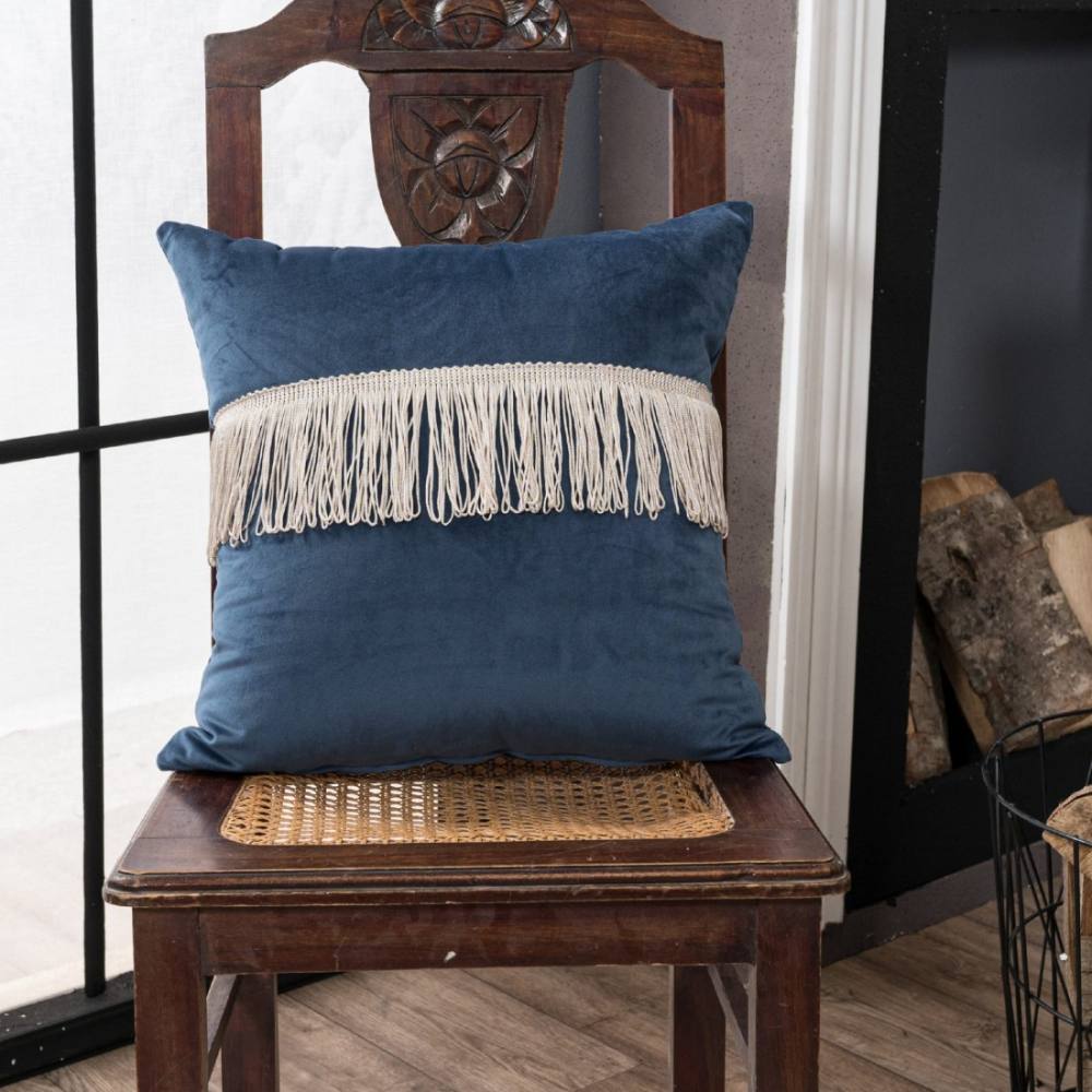 Μαξιλαροθήκη Velvet 04 Με Κρόσι BLUE