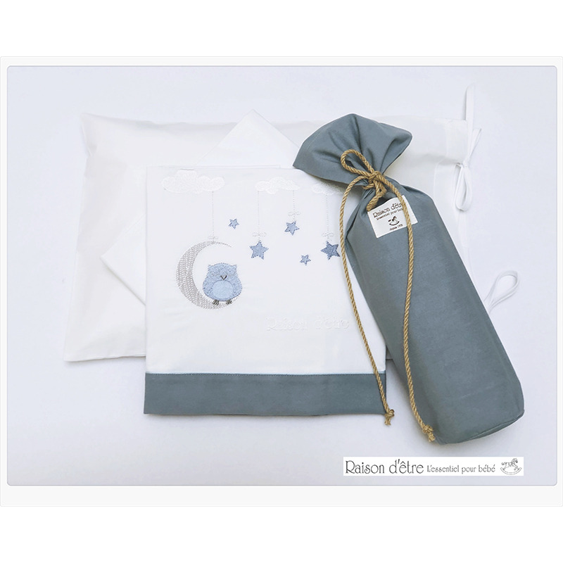 Σετ Σεντόνια Λίκνου Dreamy Owl Μπλε 70×110 Raison D’etre