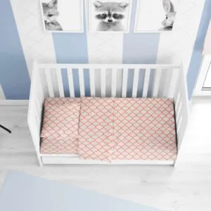 ΚΑΤΩΣΕΝΤΟΝΟ ΜΕ ΛΑΣΤΙΧΟ bebe Windows 161 0,70X1,40X0,15 White-Coral Cotton 100%
