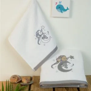 ΠΕΤΣΕΤΑ Με Κέντημα ΣΕΤ 2 τεμ bebe Dreaming Elephant 168 30X50,70X140 Λευκό 100% Cotton