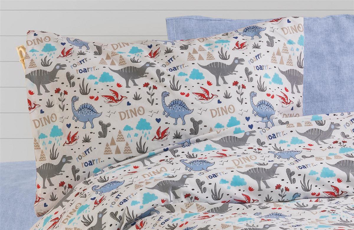 DIMcol ΜΑΞΙΛΑΡΟΘΗΚΗ ΕΜΠΡΙΜΕ kids Dino 309 50X70 White-Blue Cott/Pol 70/30