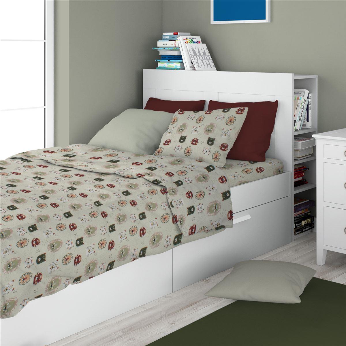 DIMcol Σεντόνια Εμπριμέ Σετ 2 τεμ kids Big Cats 27 160X240 Light Olive 100% Cotton