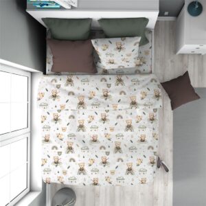 Παπλωματοθήκη Εμπριμέ kids Cloudy Bear 581 160X240 White-Olive 100% Cotton